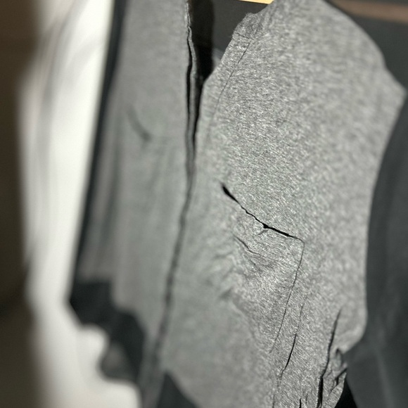 Metaphor Sheer Black Sleeve Blouse w/Gray Knit Bodice+Pockets, Medium - Picture 5 of 8